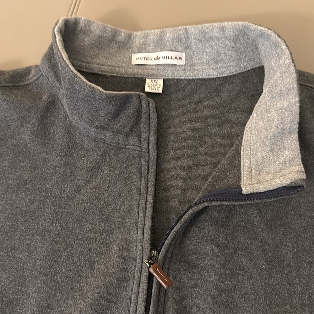 Peter Millar Autumn Crest Men’s  1/4 Zip Cotton Sweater in Charcoal. Size XXL.